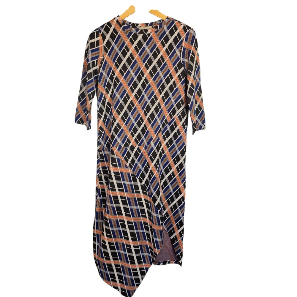 Zara Asymmetric  Check Midi Dress Sz‎ S